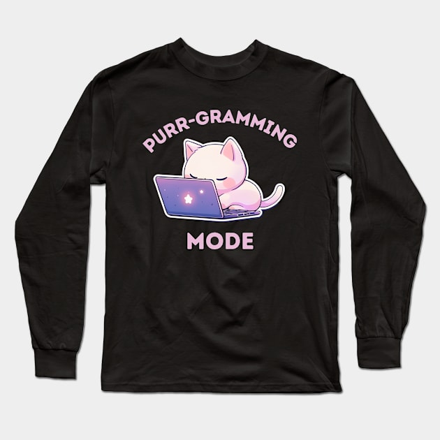 Purr-gramming Mode - Kawaii Cat Long Sleeve T-Shirt by DressedInnovation